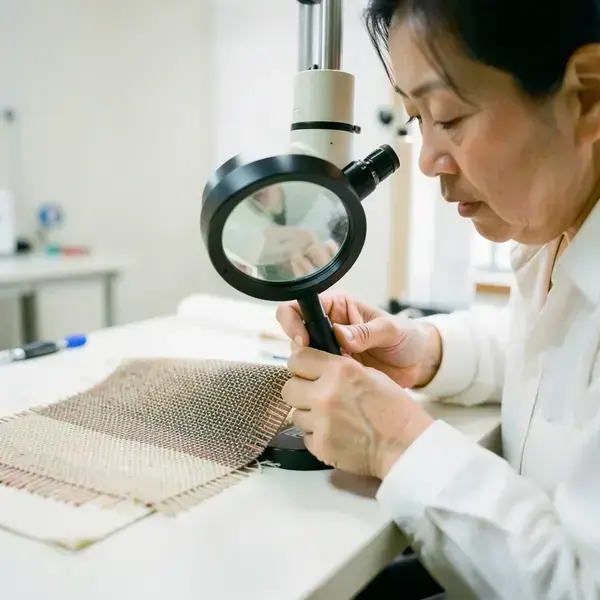 職人が生地を観察している様子