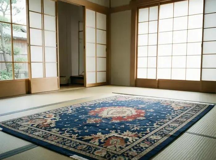 部屋に敷かれたラグの全景